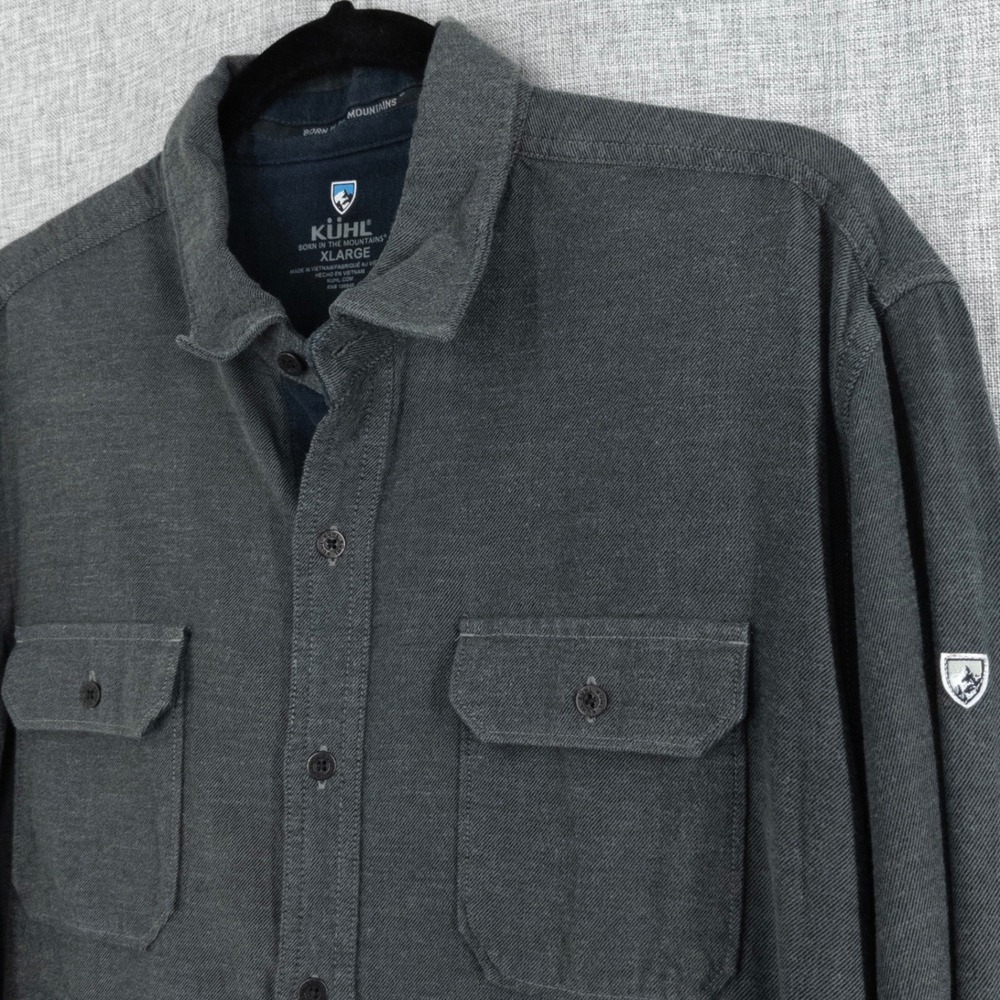 KÜHL Men's XL Descendr Flannel Button Down Shirt Dark Gray Cotton Blend